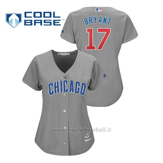 Maglia Baseball Donna Chicago Cubs 17 Kris Bryant Cool Base Majestic Replica Player Grigio